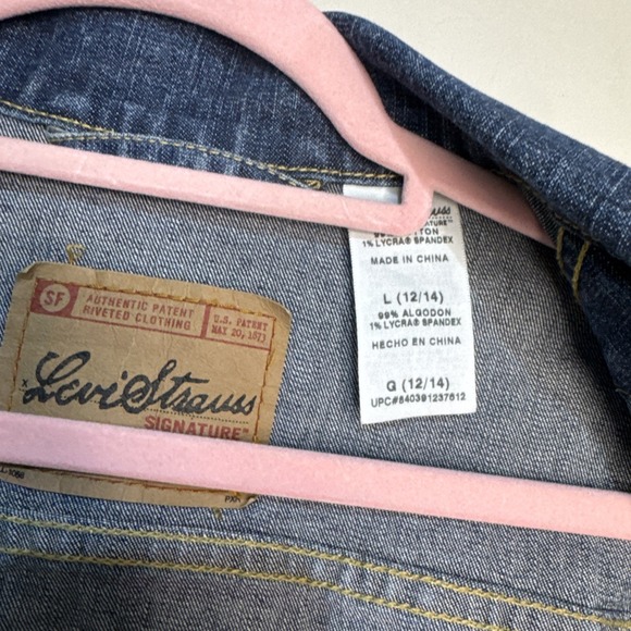 Levi Strauss Signature Denim Jacket Womens Y2K Cropped Trucker Sz Large 12/14 - Picture 13 of 16